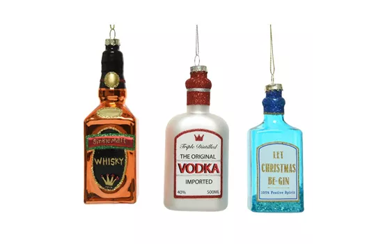 Weihnachtskugeln Flaschen Gin, Whisky und Vodka 9cm, 3er Set Weihnachtskugeln Flaschen Gin, Whisky und Vodka 9cm, 3er Set