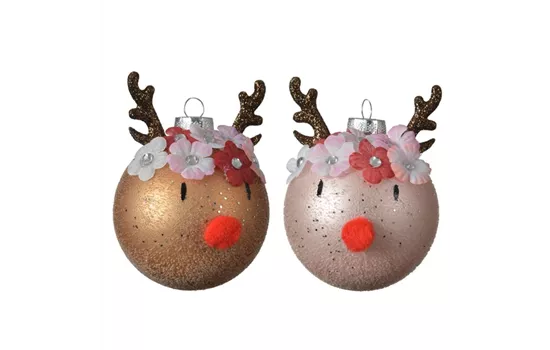 Weihnachtskugeln Elch 8 cm, 1 Stück farblich Sortiert, champagne oder rosa Weihnachtskugeln Elch 8 cm, 1 Stück farblich Sortiert, champagne oder rosa