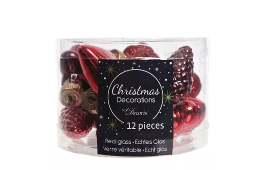 Weihnachtskugeln - Zapfen, Sterne, Blüten, Herzen - rot Mix Weihnachtskugeln - Zapfen, Sterne, Blüten, Herzen - rot Mix