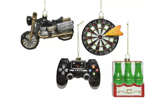 Christbaumkugel, Controller, Motorrad, Dart oder Flasche Christbaumkugel, Controller, Motorrad, Dart oder Flasche