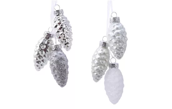 Christbaumkugeln Zapfen weiss silber Christbaumkugeln Zapfen weiss silber
