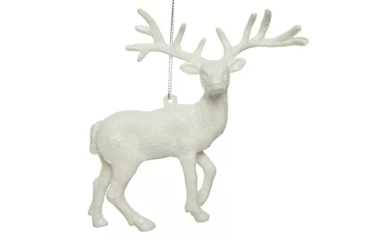 Christbaumschmuck Hirsch Weiß – glitzernder  Christbaumschmuck Hirsch Weiß – glitzernder
