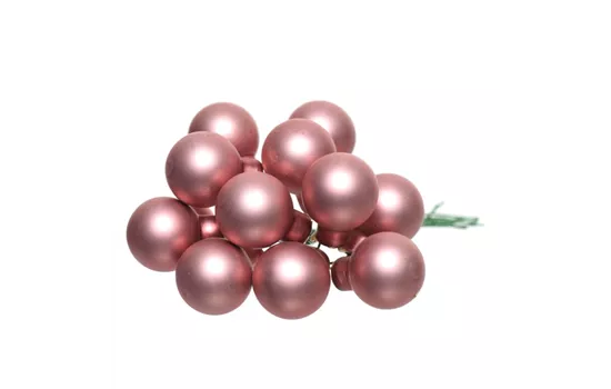 Spiegelbeeren, Mini Christbaumkugeln am Draht, Glas Samt Pink Spiegelbeeren, Mini Christbaumkugeln am Draht, Glas Samt Pink