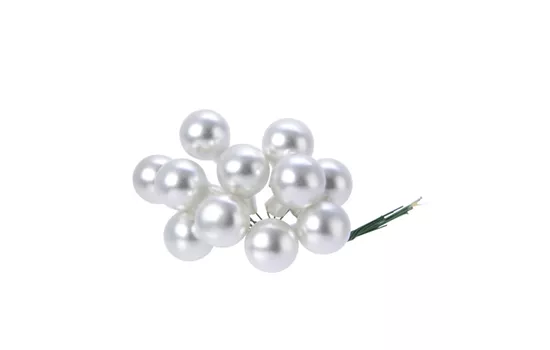 Spiegelbeeren, Mini Christbaumkugeln am Draht, Glas Silber matt