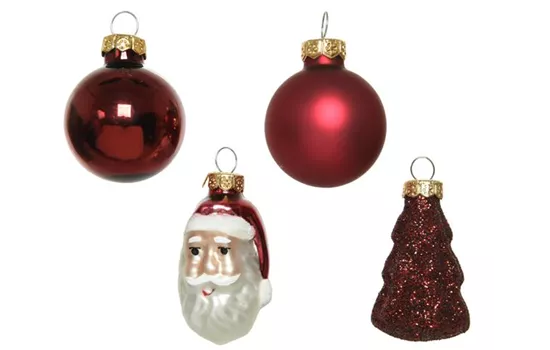 Weihnachtskugel Mix - Weihnachtsmann, Tannenbaum, Kugeln - dunkelrot Weihnachtskugel Mix - Weihnachtsmann, Tannenbaum, Kugeln - dunkelrot