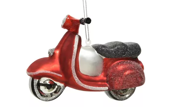 Weihnachtskugel Motorroller aus Glas – handbemalt & glitzernd