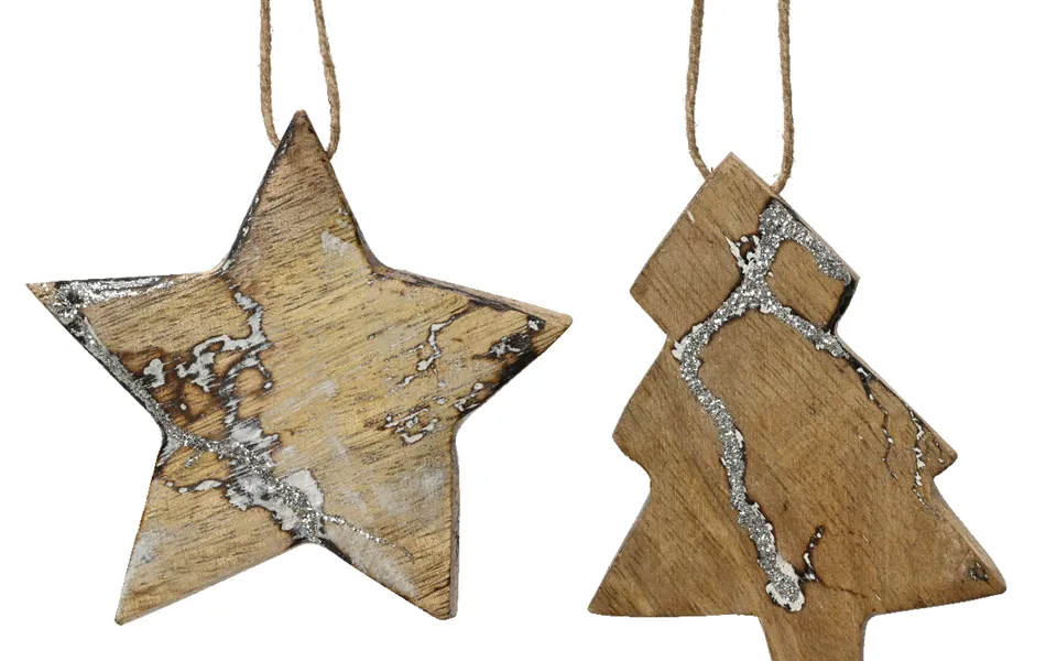 Christbaum-Hänger Stern und Tannenbaum in echt Holz
