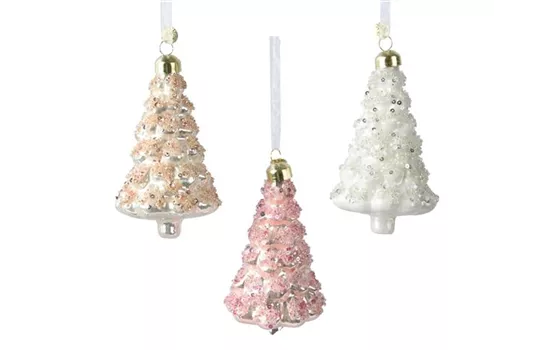 Weihnachtskugel 'Tannenbaum Perle Creme'