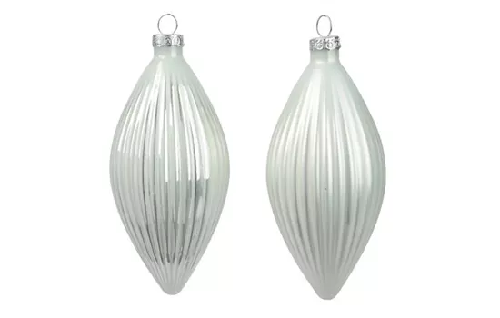 Christbaumkugeln 3er Set Oliven-Zapfen weiss aus echten Glas