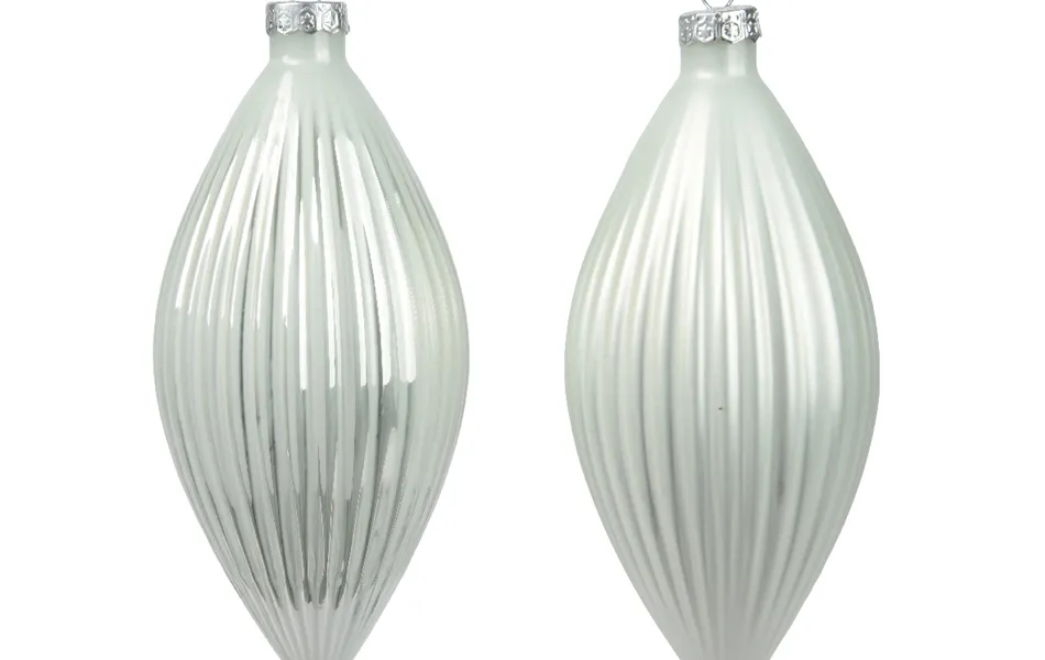 Christbaumkugeln 3er Set Oliven-Zapfen weiss aus echten Glas