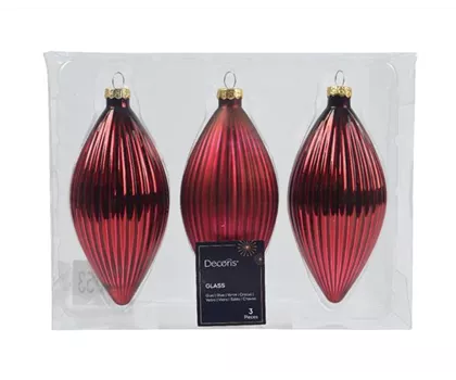 Christbaumkugeln 3er Set Oliven-Zapfen Dunkelrot Ochsenblut  Christbaumkugeln 3er Set Oliven-Zapfen Dunkelrot Ochsenblut