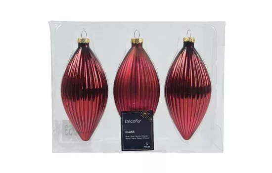 Christbaumkugeln 3er Set Oliven-Zapfen Dunkelrot Ochsenblut  Christbaumkugeln 3er Set Oliven-Zapfen Dunkelrot Ochsenblut