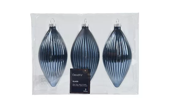 Christbaumkugeln 3er Set Oliven-Zapfen Nachtblau aus echten Glas