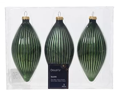 Christbaumkugeln 3er Set Oliven-Zapfen Piniengrün aus echten Glas Christbaumkugeln 3er Set Oliven-Zapfen Piniengrün aus echten Glas