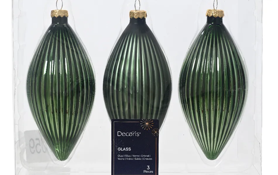 Christbaumkugeln 3er Set Oliven-Zapfen Piniengrün aus echten Glas