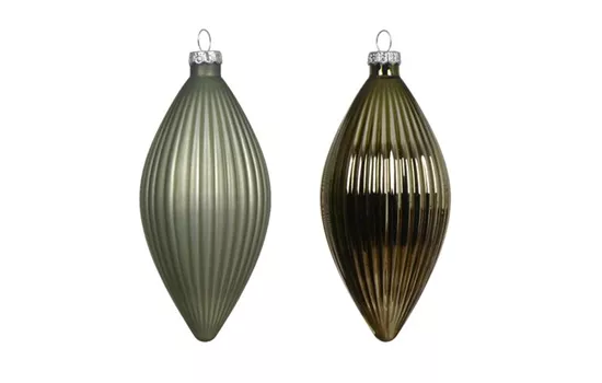 Christbaumkugeln 3er Set Oliven-Zapfen Rosmarin Grün aus echten Glas