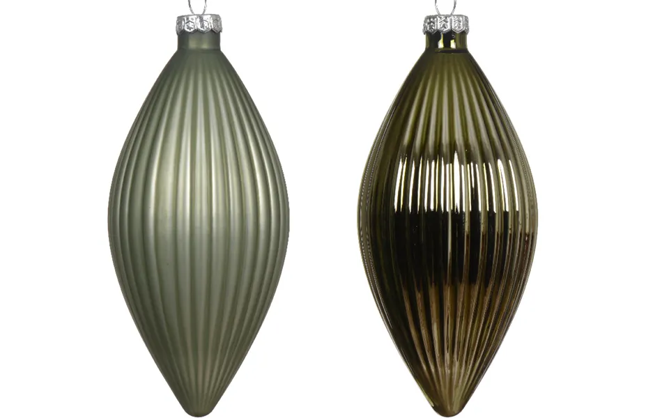 Christbaumkugeln 3er Set Oliven-Zapfen Rosmarin Grün aus echten Glas