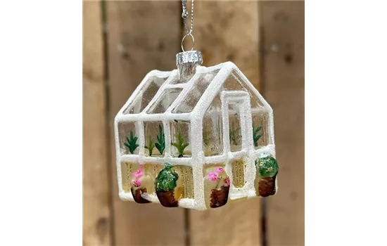 Weihnachtskugel 'Gewächshaus' transparent, weiß gegittert Weihnachtskugel 'Gewächshaus' transparent, weiß gegittert