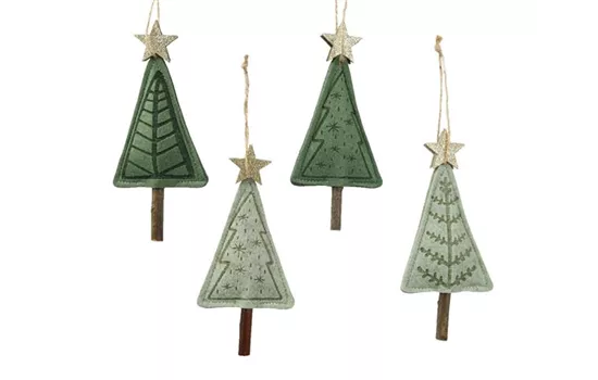 Deko Tannenbaum grün mit goldenem Stern 4er Set zum Hängen