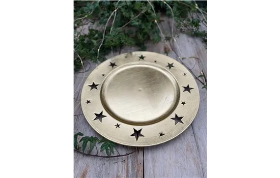 Dekoteller Gold mit Sternmuster, Ø 33 cm, Kunststoff