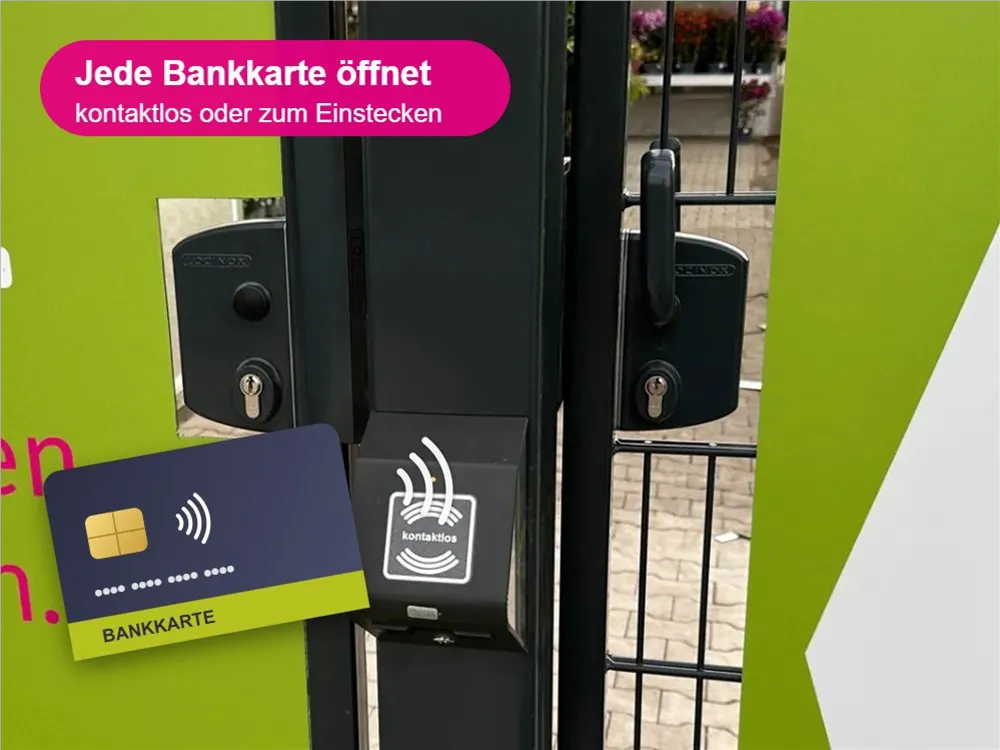 Bankkarte und Kartenleser an der SB-Pforte der Gärtnerei Birkenried